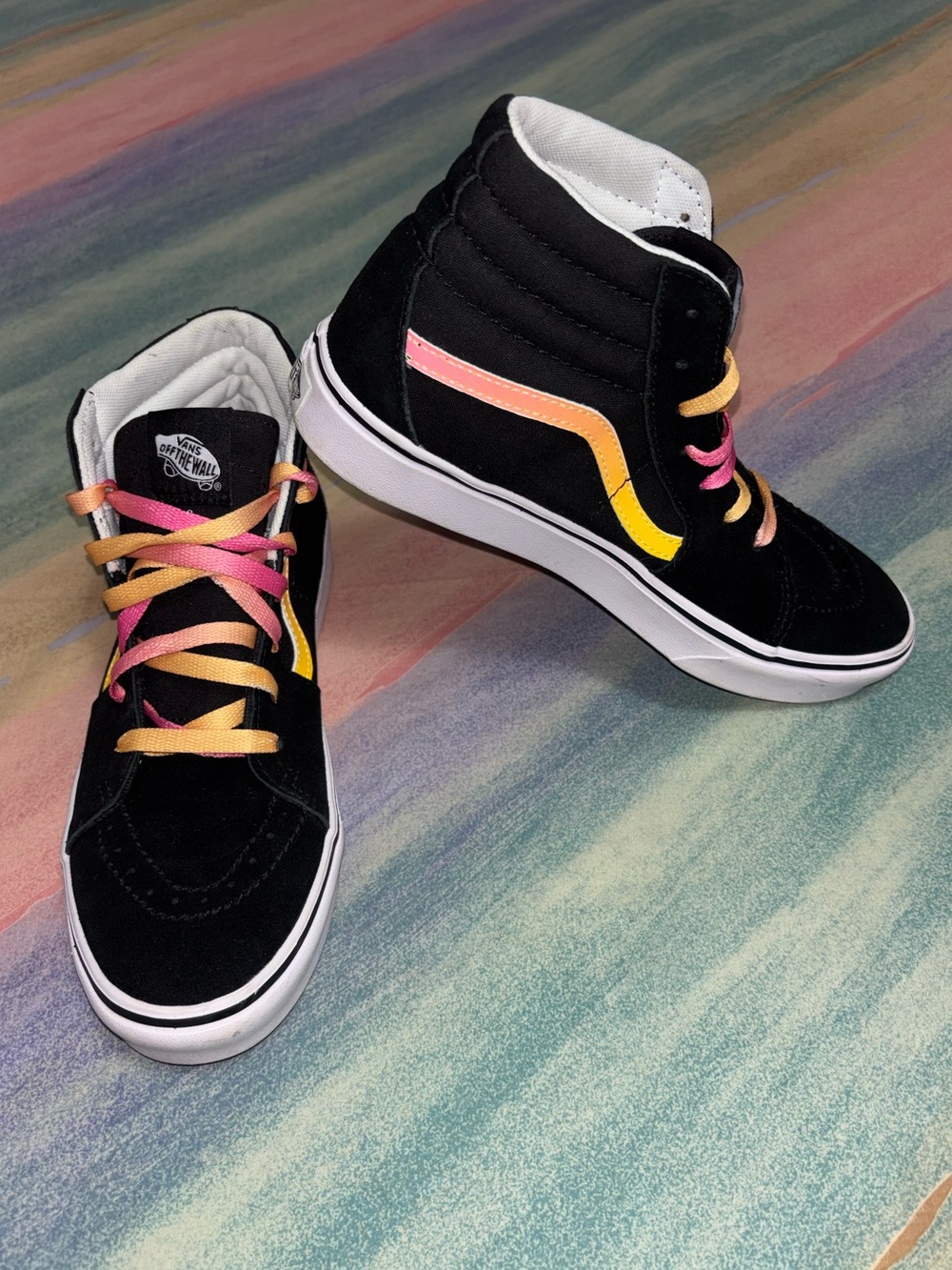 Vans ComfyCush SK8-Hi Black Suede Colorful Laces - JUNIORS 7 / women’s 8.5 - Picture 4 of 10